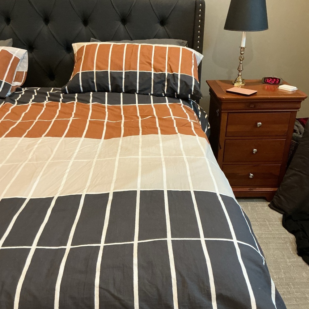 Marimekko Duvet Cover in Black, White, and Tan